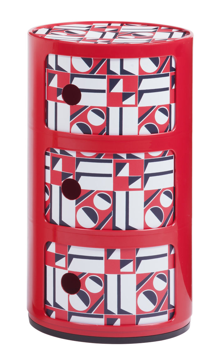 Mobile contenitore Componibili La Double J - / 3 cassetti - H 58 cm Rosso|Geometrico rosso Kartell Anna Castelli Ferrieri 1