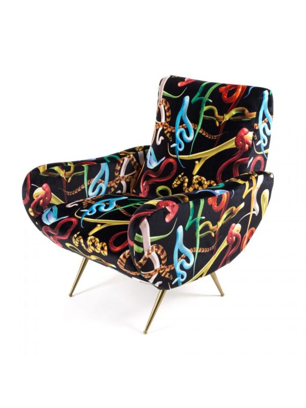 Toiletpaper Armchair - Multicolored Snakes | Seletti Black Maurizio Cattelan | Pierpaolo Ferrari