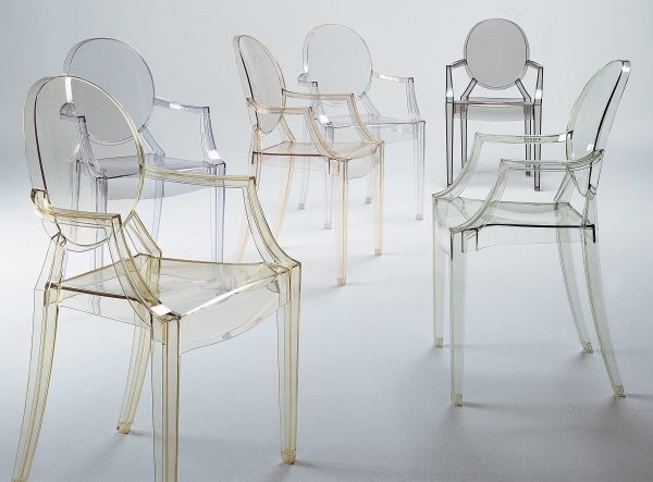 Louis Ghost stackable armchair Transparent orange Kartell Philippe Starck 2