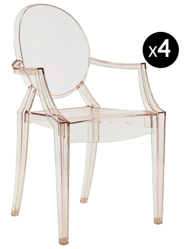 Louis Ghost stackable πολυθρόνα - Σετ 4 διαφανών πορτοκαλί Kartell Philippe Starck 1