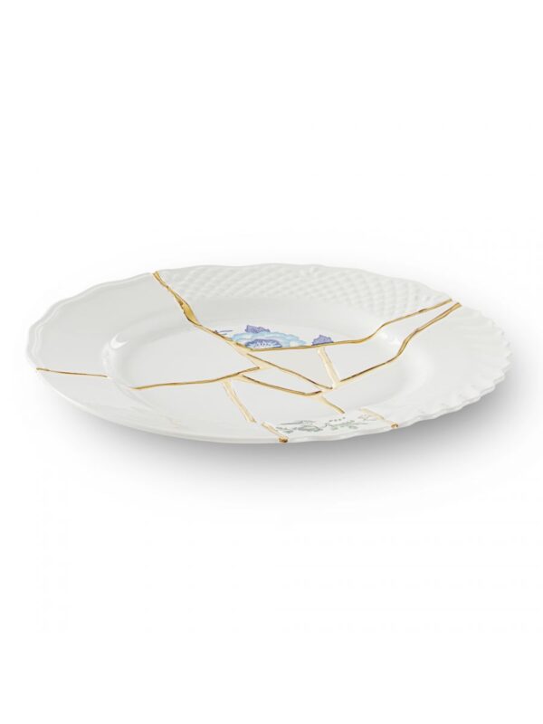 Kintsugi Dinner Plate Blue Motifs White | Multicolor | Gold Seletti Marcantonio Raimondi Malerba