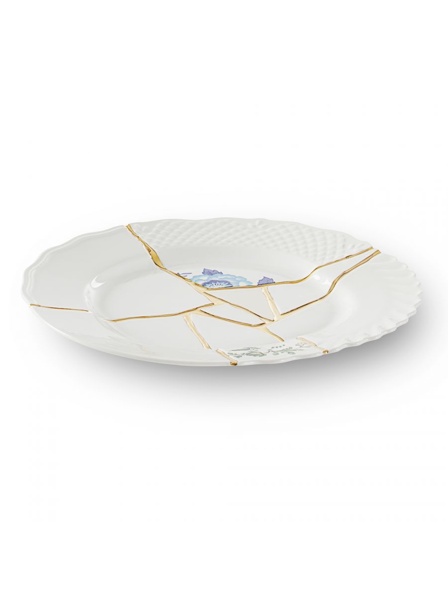 Piatto Piano Kintsugi Motivi blu Bianco|Multicolore|Oro Seletti Marcantonio Raimondi Malerba