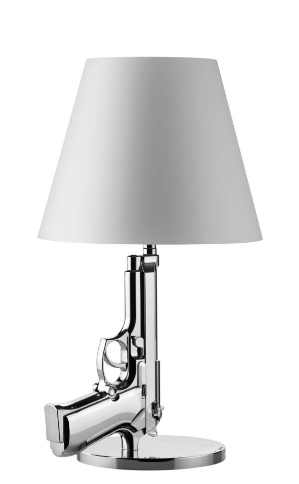 Nachttischlampe Gun / H 42 cm Weiß | Chrom Flos Philippe Starck