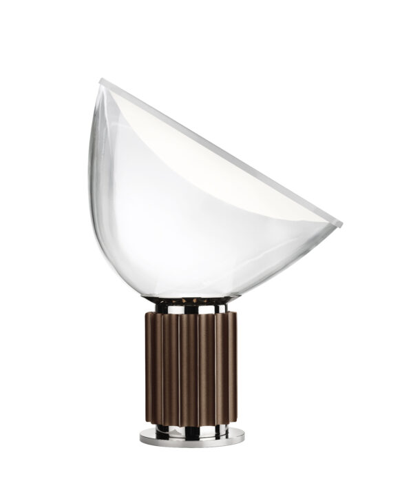 Taccia LED maža permatoma stalinė lempa|bronzinė flosė Achille Castiglioni|Pier Giacomo Castiglioni