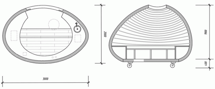 Huevo Mobile Home, huevo en forma de casa móvil