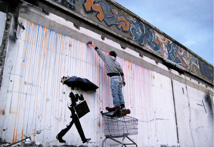 Tableau sous la pluie Banksy