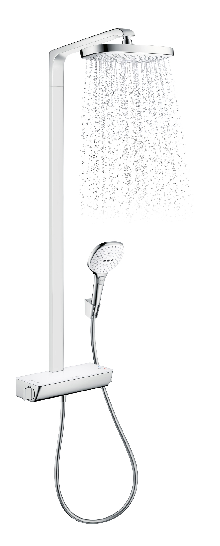 Y HansgroheRaindanceSelect 300 Showerpipes acabado cromado blanco