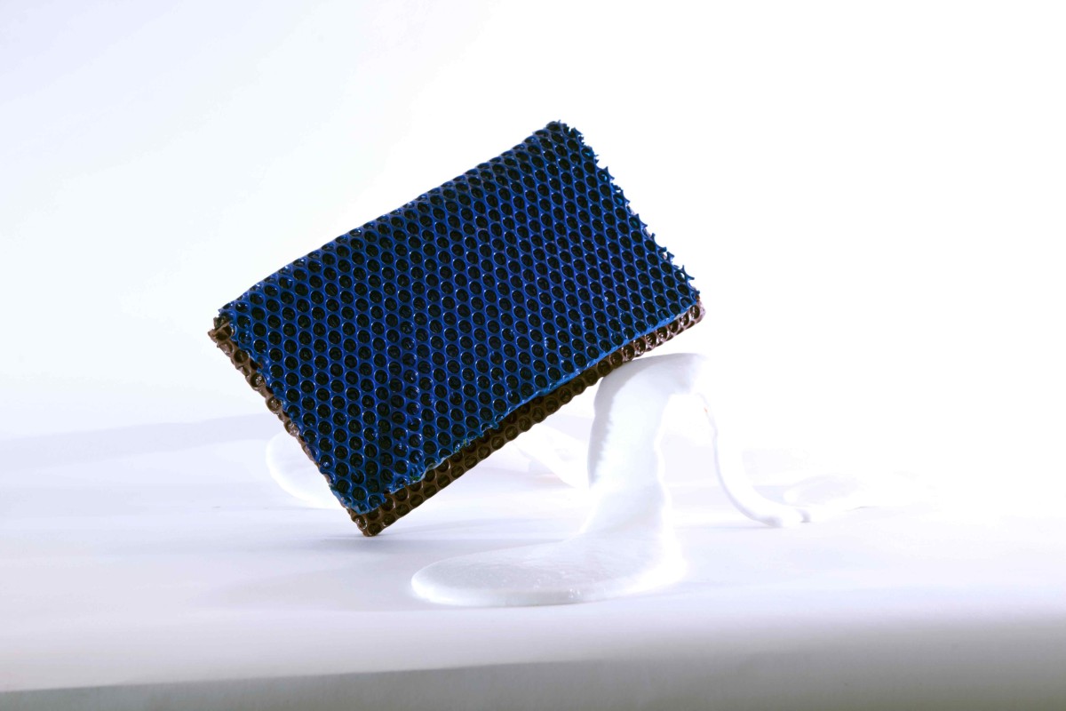 Wrap bag clutch in poliuretano blue design Matteo Pellegrino 05