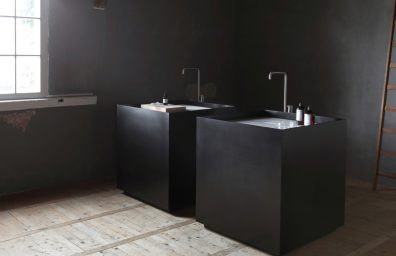 Hi-Macs light and color in the bathroom sink Black Not Only White