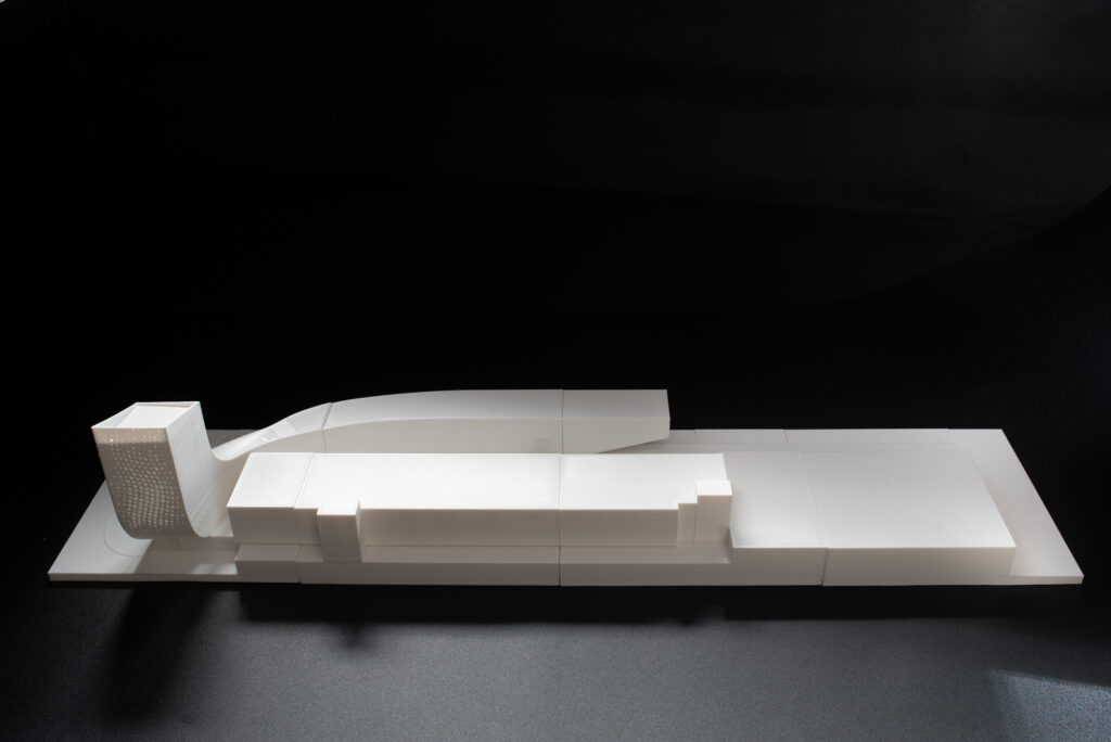 Пикселизиран бел бран го бранува иконското седиште на Durst Group AG. MPV дизајн. D модел