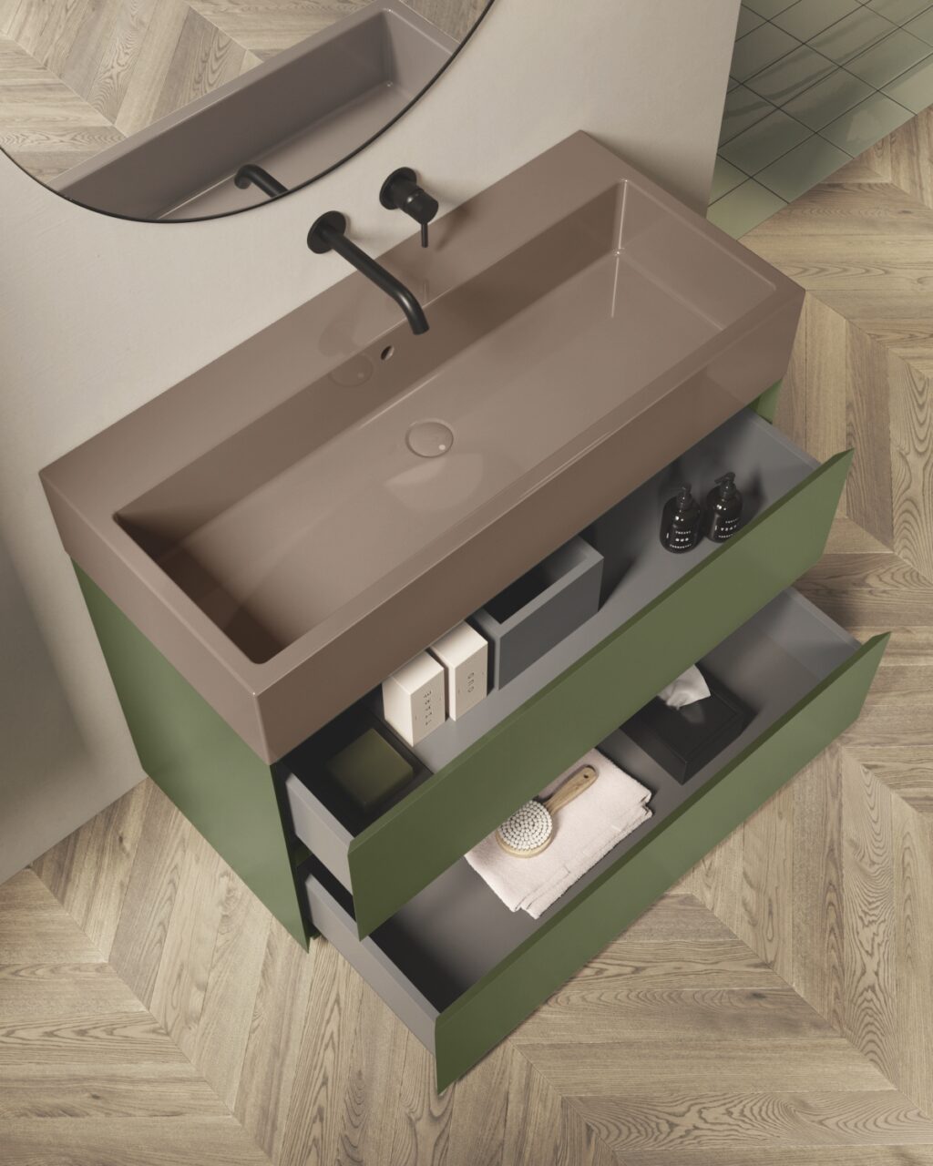 colavene ceramic sink camaleo cm and coordinated structure with drawers