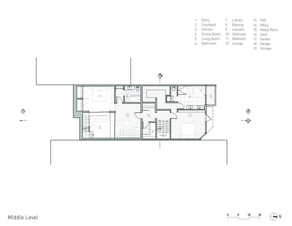 Studio Terpeluk Redwood House middle level plan